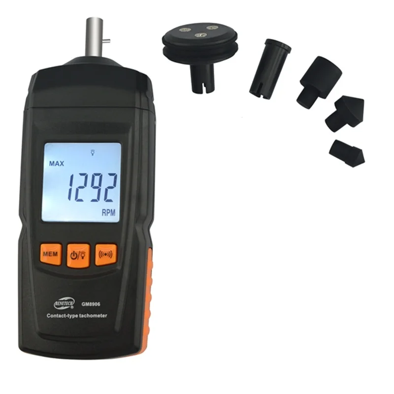 Digital Contact Tachometer Rotate Speed Linear Velocity Motor Frequency Meter 0.5~19999RPM LCD Speedometer Rubber Tip Data Hold