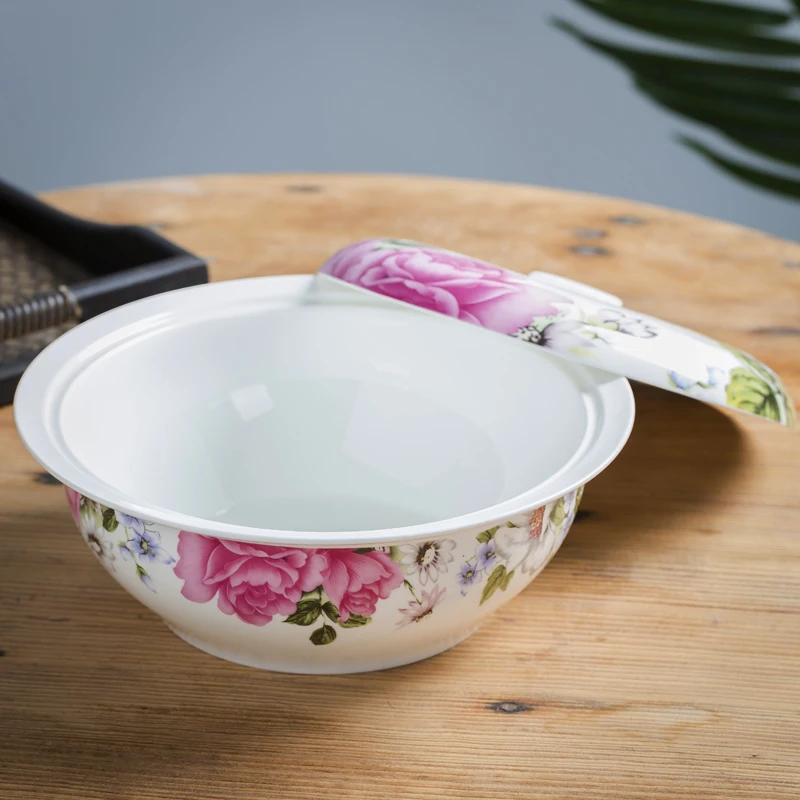 Ceramic large-size vegetable soup basin Chinese household high-quality bone china soup bowl with lid, food pot, tableware