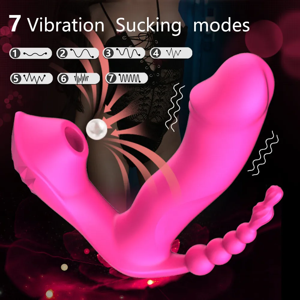 3 IN 1 Sucking Vibrator Women\'s Dildo Anal Beads Vagina Clitoris Stimulation Wearable Vibrators Female Oral Sex Toys for Women