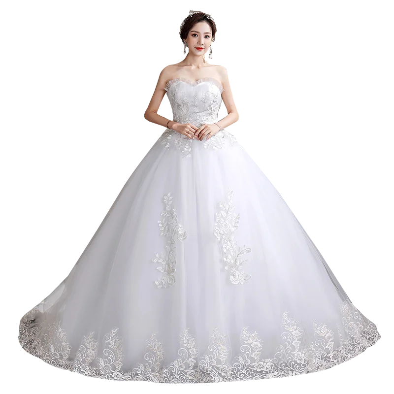 Luxury Train Wedding Dress Lace Up 2020 New Tailing Sexy Wedding Dresses Plus Size Ball Gowns Bride Dress Vestido De Novia