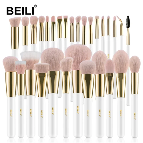 BEILI-Juego de brochas de maquillaje profesionales, base de pelo sintético, sombra de ojos en polvo, belleza Premium, brochas doradas blancas maquillaj