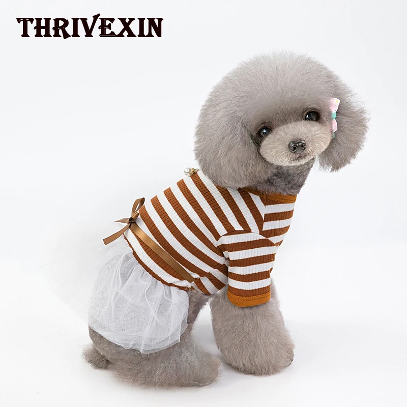 

Dog Dress Dogs Clothes Stripe Princess Dress Bow Striped Gauze Skirt for Small Dog Cat Bowknot Girl Puppy Cat Princess Clothes