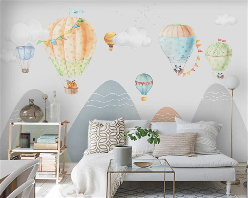 

Custom Any Size Mural Wallpaper cartoon hot air balloon animal Wall Painting Kid's Bedroom Background Wall decorate 3d wallpaper