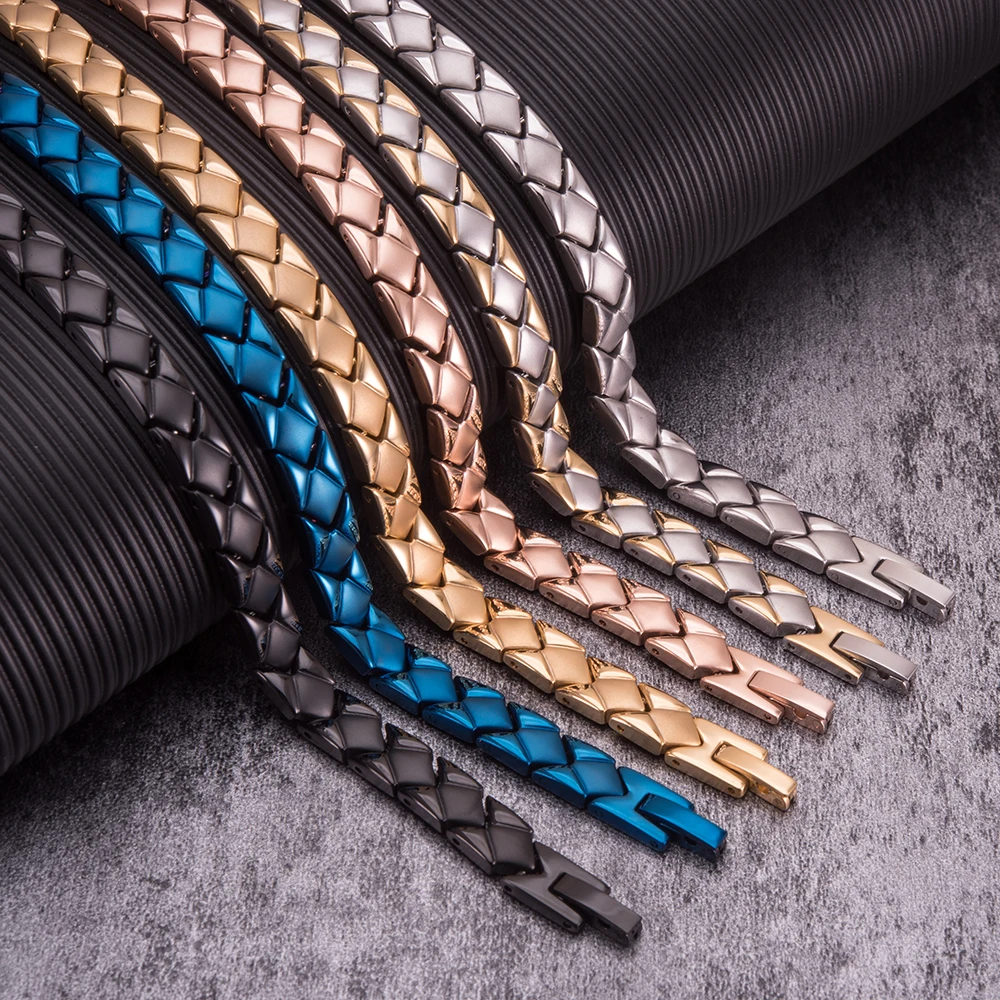 Vinterly Magnetic Bracelets Men 7mm Stainless Steel Arrow Gold-color Benefits Chain Link Health Energy Jewelry Waterproof