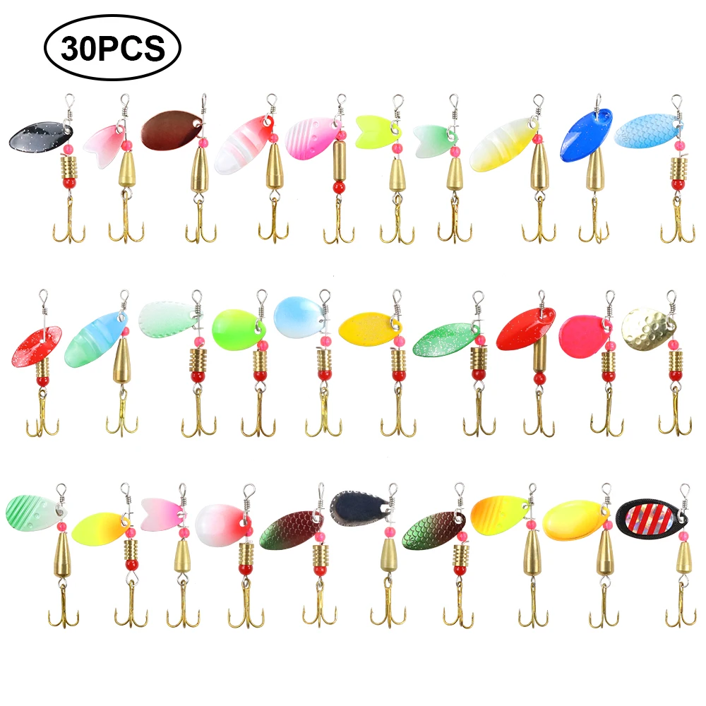 

30 pcs Rotating Spinner Trout Spoon Lure Metal Sequins Bait Wobbler Fishing Tackle for Jig Fly Fishing Baits Sea Hard Lures