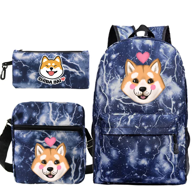 

New Hot Shiba Inu Backpacks Boys Girls 3 Pcs/Set Schoolbags Men Women Travel Rucksack Book Mochila for Teens Back to School Gift