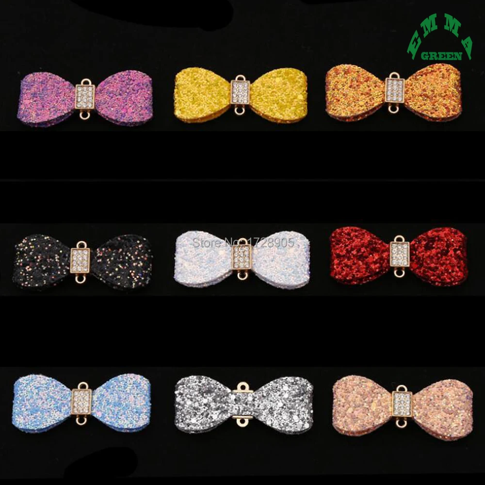 Bow Rhinestone Pendant Connector 3pcs 35mm shiny Crystal Applique for bridal garment dancing dress bags embellishments