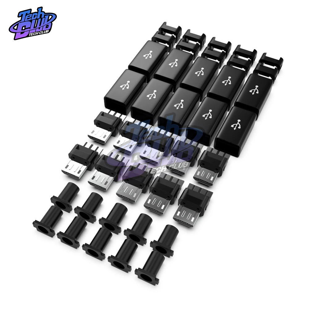 10Pcs/sets DIY Micro USB Male Plug Connectors Connector Kit with Covers Black For DIY Data Cable Accessories