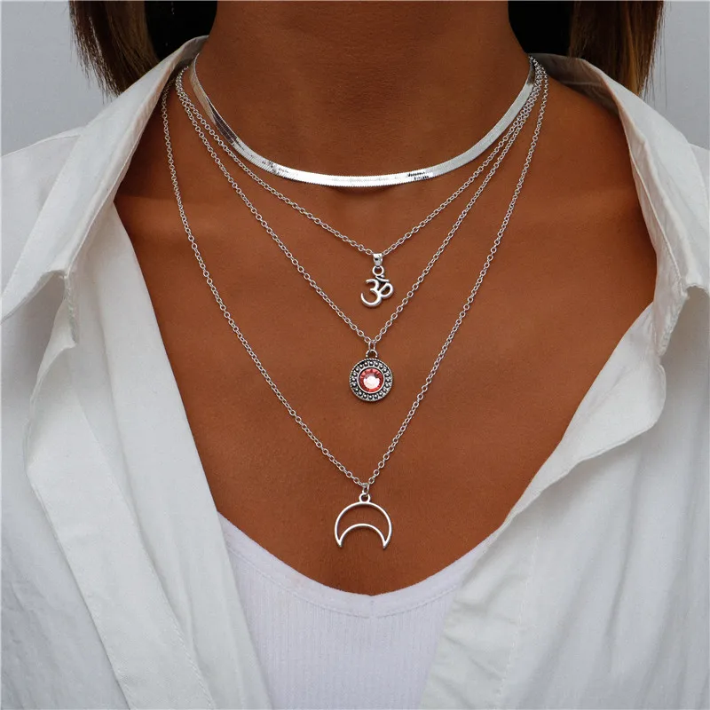 Vintage Mehrschichtige Mond-Münzen-Hamsa-Hand-Kettenhalsketten für Frauen, Boho Elefanten-Herzen-Anhänger Halsketten Schmuck – Detail 22