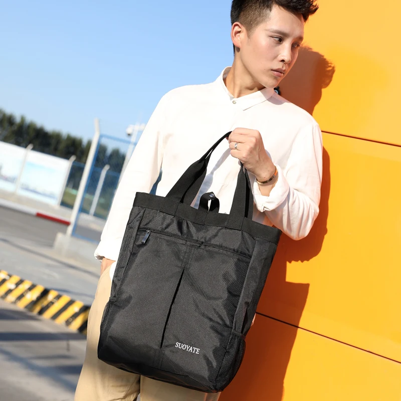 Bolso de mano de nailon impermeable para hombre, bolsa de hombro ligera de gran capacidad, elegante, informal, de alta calidad, color negro