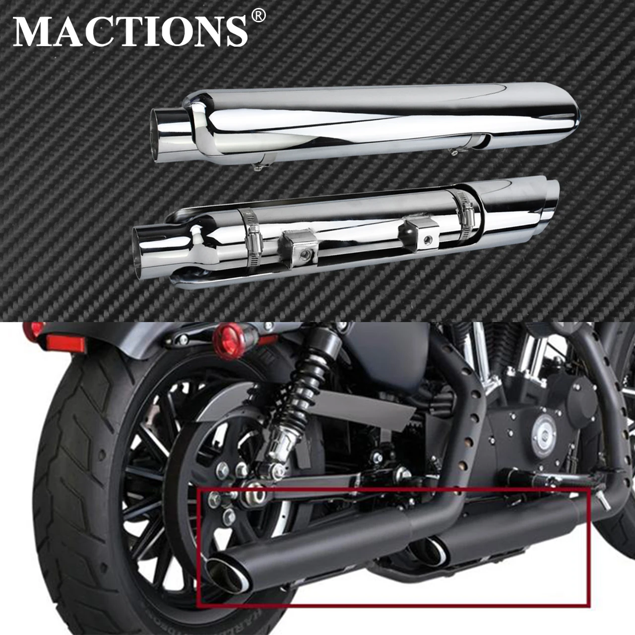 Motorcycle Chrome Slip-On Mufflers Exhaust Pipes W/ Heat Shield For Harley Sportster 883 1200 XL 72 48 Iron Models 2014-19 2020 