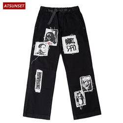 ATSUNSET Art Graffiti Print Harajuku Jeans Hip Hop Streetwear Men Casual Jeans Four seasons Fashion Bottoms