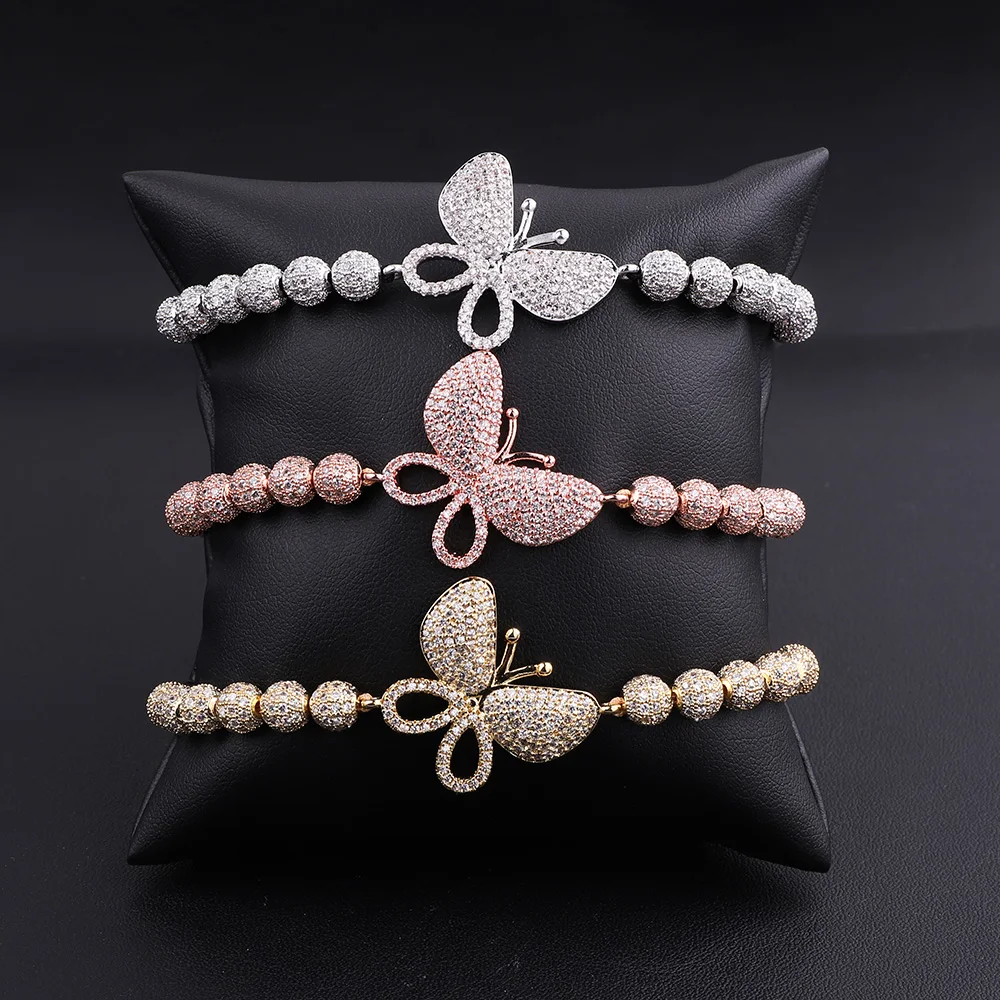 

JARAVVI Fashion Luxury Elegant CZ Micro Pave Butterfly Charm Cute Design Beaded Adjustable Macrame Bracelets Women