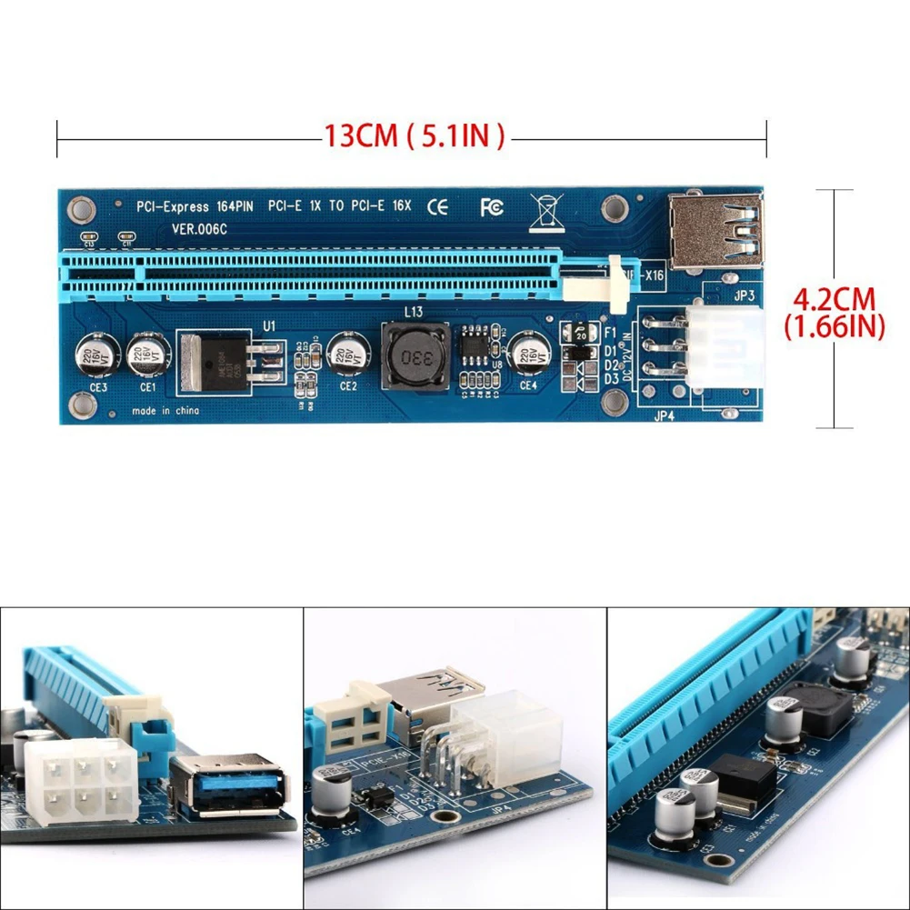 12pcs 1X to 16X PCI-Express Adapter Cable USB 3.0 PCI-E Riser Extender SATA 15pin to 6pin Power Extension Card For Mining