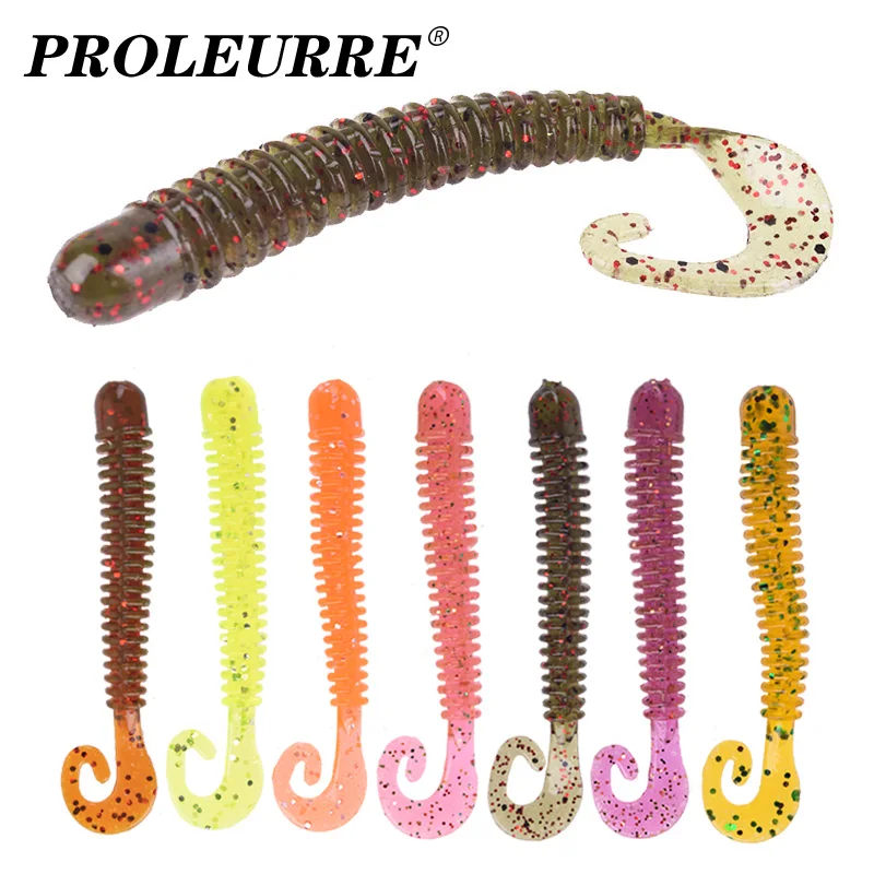 20pcs/Lot Fishing Wobblers Worm Curly Jig Soft Lures 6.5cm 1.5g Smell With Salt Silicone Artificial Bait Swimbaits Bass Tackle