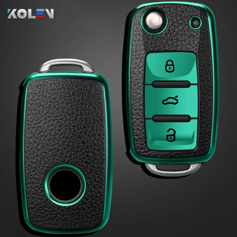 Leather+TPU Car Remote Key Cover Case Fob For Volkswagen VW Bora Polo Tiguan Jetta Passat B5 B6 B7 Golf Beetle For Skoda Octavia