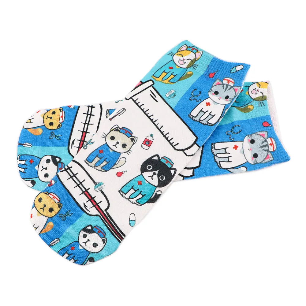 20 Pair/Lot Custom Nylon Mix Style Nursing Design Cartoon Nurse Doctor Medical Short Socks For Accessories