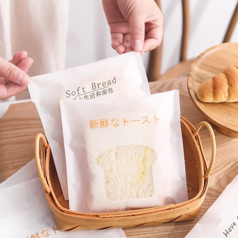 

50Pcs Sliced Toast Bread Packaging Bags Self-adhesive Food Baking Biscuit Tissue Paper Transparent Window