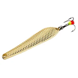 FTK Winter Ice Fishing Lure 7g 12g Golden Silver Metal Vertical Jigs Spoonbait with Treble Hook for fishing of perch and pike