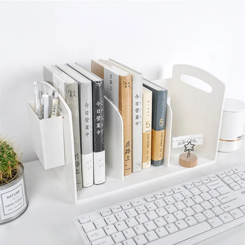 

European Style White Bookend Bookshelf File Rack With Pen Holder Simple Office Desktop Storage Rack Data Frame School Supplies