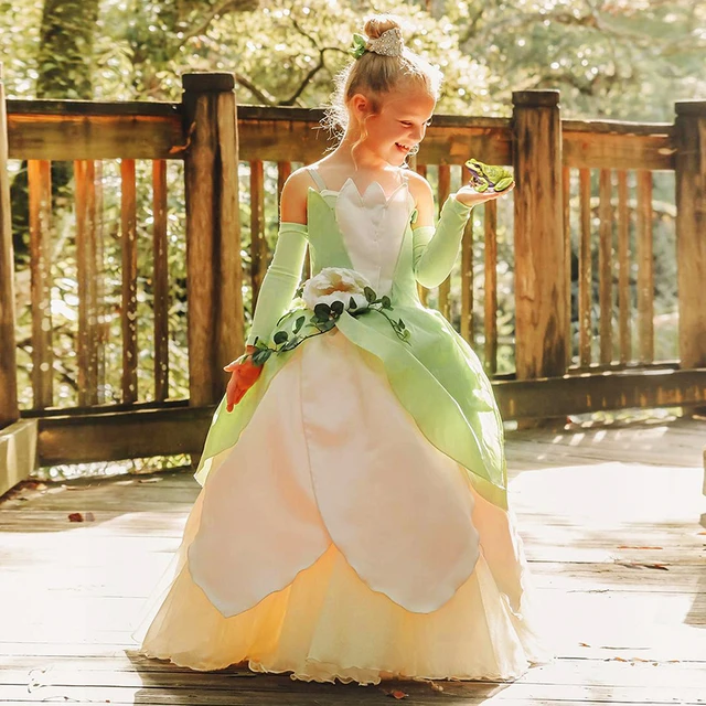 Disney Tiana Princess Dress for Girls Fancy Flower Gown Birthday Party Kids Carnival Clothing Kids Cosplay Tinker Bell Costume AliExpress