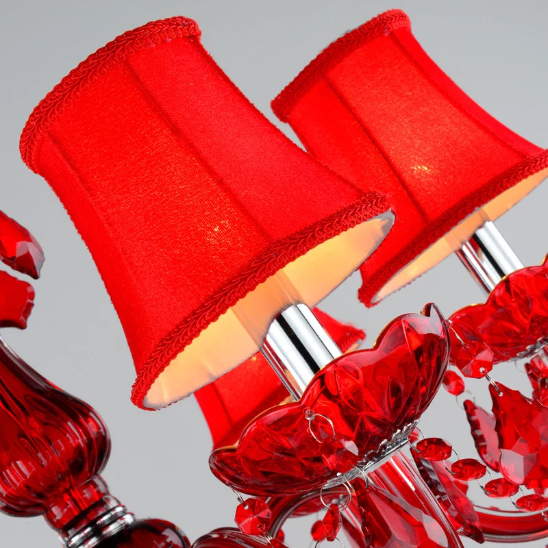 Red Wedding Chandelier Luxury Crystal Pendant Light for Foyer Bedroom Villa Hotel Lobby Bar Candle Hanging Lighting