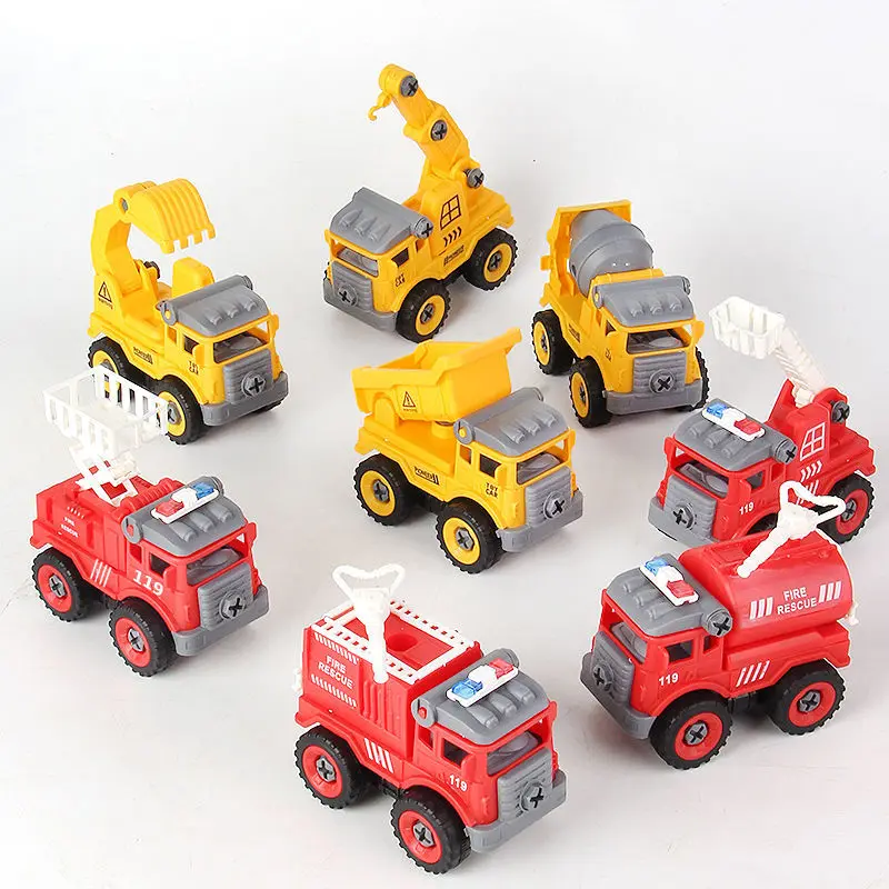 4Pcs/set Diy Toys Car Car Model Fire Fighting Truck Engineering Toy Vehicles Dump Excavator Model Car Mini Gift for Kids Boy