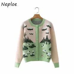 Neploe Fall Winter 2024 New Comfortable Knit Cardigans Women Fresh Sheep Pattern Sweater Jackets Female Single-breasted Tops