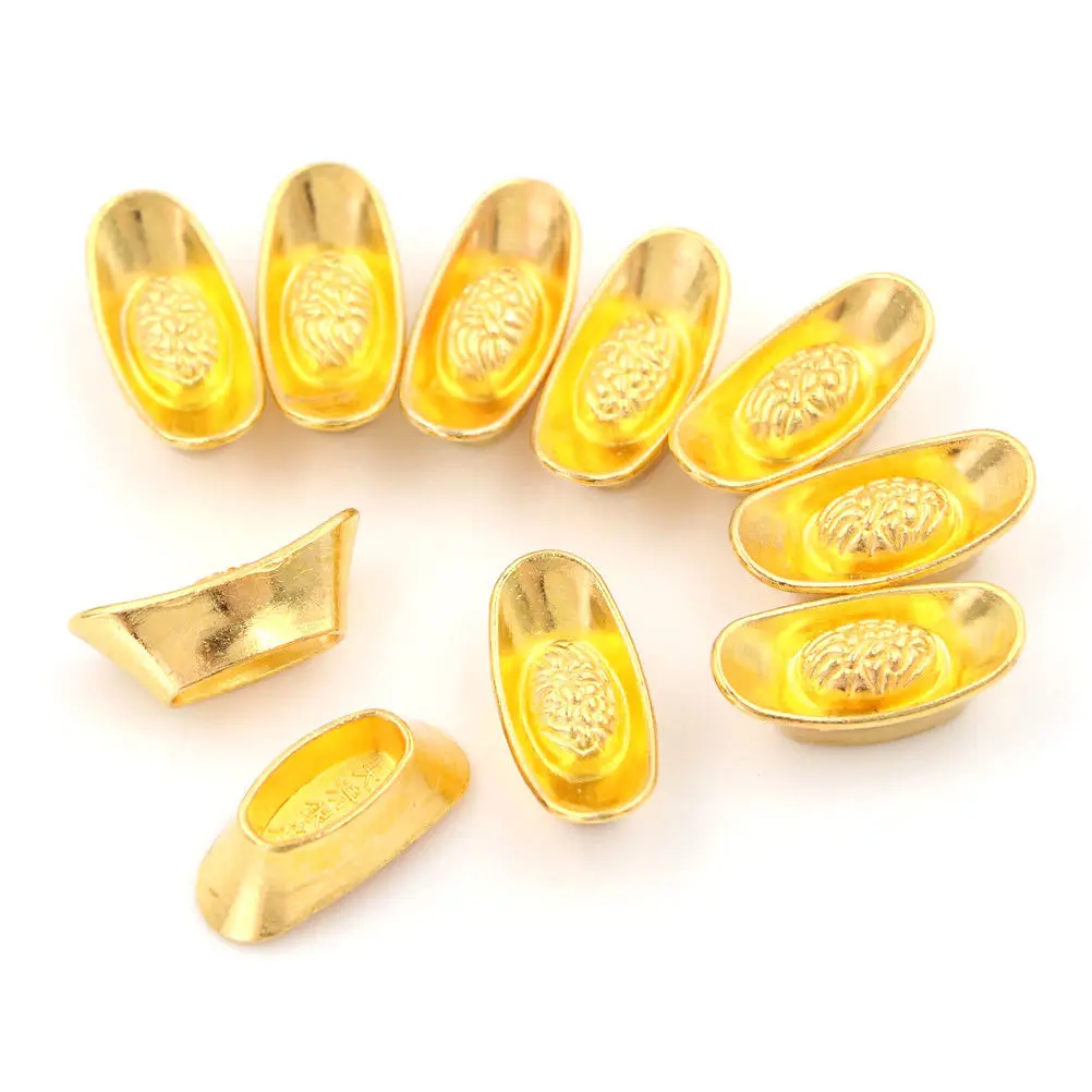 10pcs/set Mascot Metal Crafts Feng Shui Auspicious Lucky Money  Gold Ingot Decoration Crafts