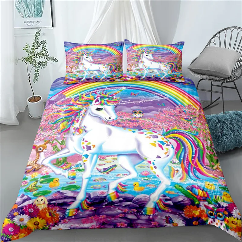 Popular Unicorn Duvet Cover Set Single Twin Double Queen King Super King Size Bed Linen Set