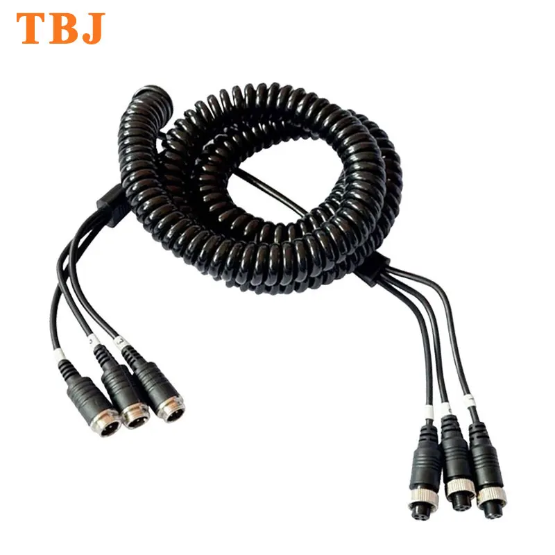 8M 4 Pin 3 male to 3 female M12 car aviation cable spring line Extension Cable for Rear view Camera