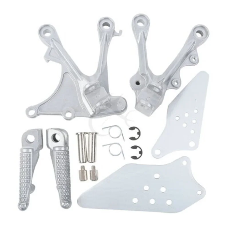 Motorcycle Black/Matte Black/Silver Front Footrest Foot Pegs Brackets For KAWASAKI ZX6R 2005-2008 ZX636 2005-2006