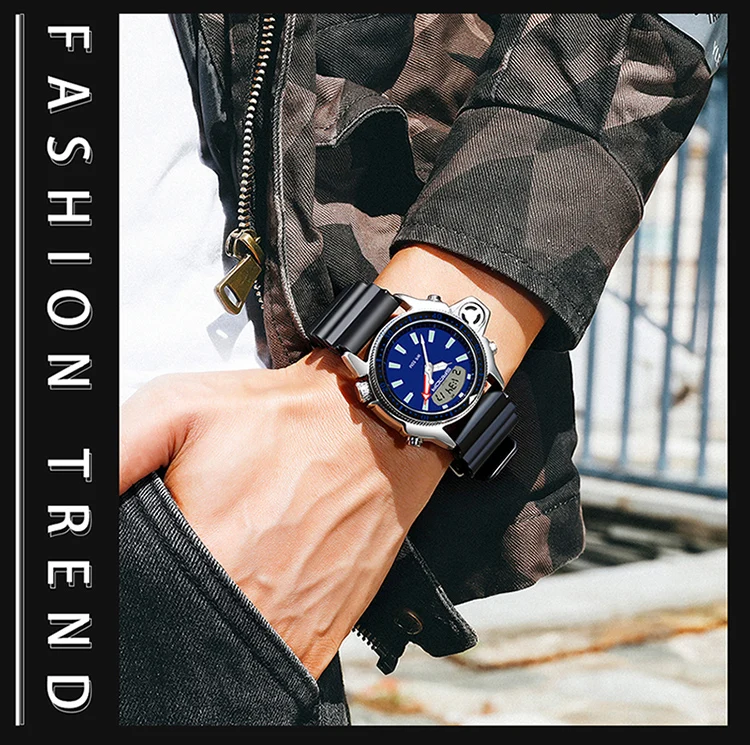 SANDA Mode Sport Männer LED Digital Uhren Dual Display Quarz Armbanduhr Im Freien Wasserdichte Militär Armbanduhren Herren Uhr – Detail 14
