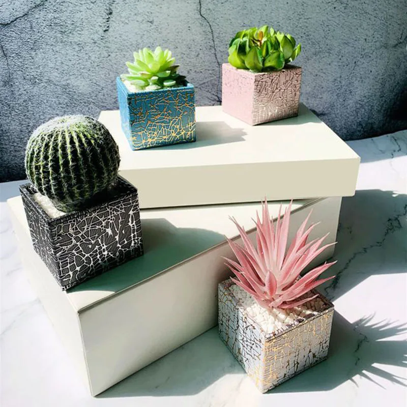 Cortex Simulation Succulent Plant Pot Creative Personality Decorated Vase Storage Box Square Shape Flowerpot for Home Decor