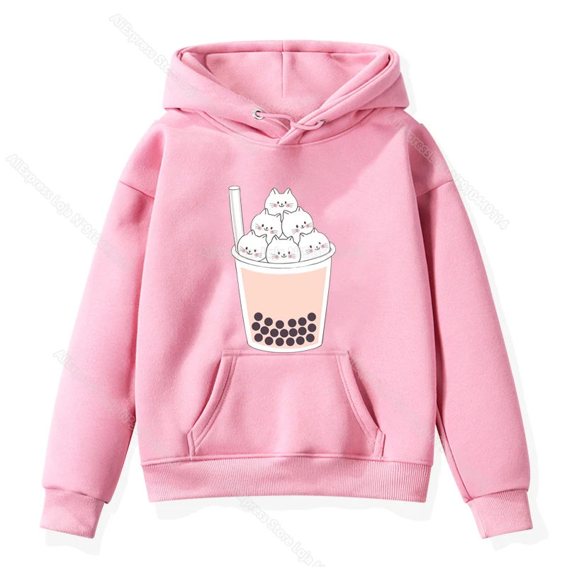 Children Kawaii Animals Boba Tea Hoodies Kids Cartoon Panda Corgi Sweatshirt Toddler Tops Boys Girls Teens Pullover Sudadera