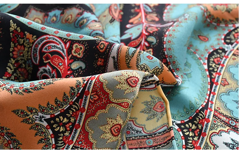 Peacock Blue Natural Satin Silk Scarf 110cm Big Square Bandana Printed 100% Pure Silk Scarves Women Luxury Shawl Gift for Lady