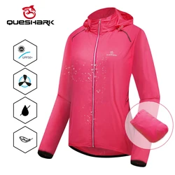 QUESHARK Women Ultralight Windproof Waterproof Cycling Jacket MTB Bicycle Long Sleeve Windbreaker Foldable Road Bike Coat