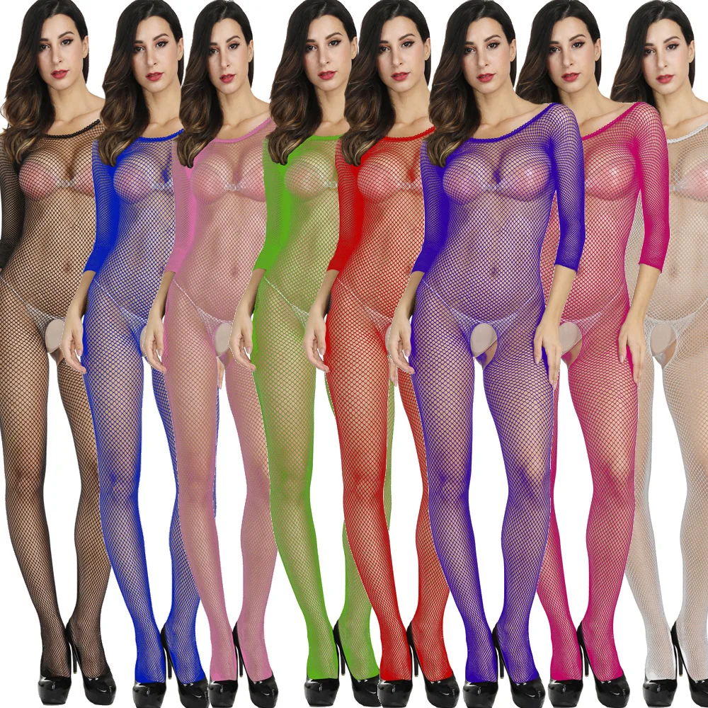 Tight Women Sexy Lingerie Open Crotch Hollow Body Stockings Erotic Fishnet Transparent Pantyhose Long Stocking Latex Catsuit