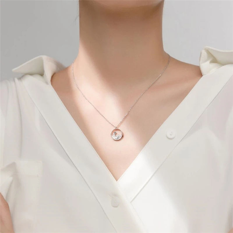 Couple Romantic Sweet Gift Ocean Mountain Vows Silver Color Necklace For Women Fashion Jewelry Party Birthday Gift image 2