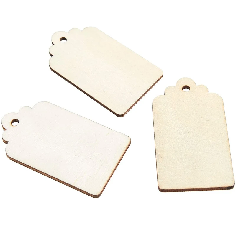 100Pcs Unfinished Wood Tag Lable Wooden Pieces Cutout Natural Rustic Gift Tags Wooden DIY Crafts Projects Hanging Decorations