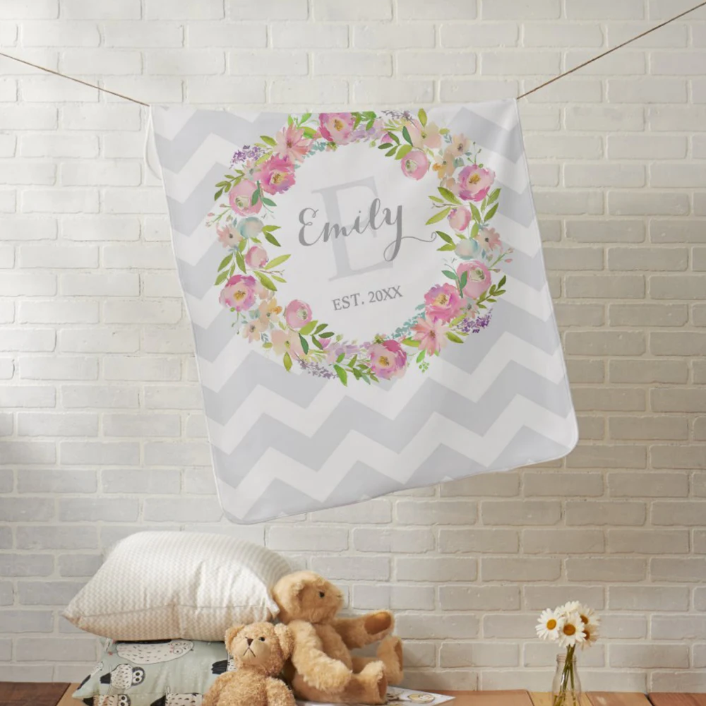 LVYZIHO Baby Blanket Custom Name Stripe Flower Baby Girl/Boy Blanket - 30x40 / 48x60 / 60x80 Inches - Fleece Blanket