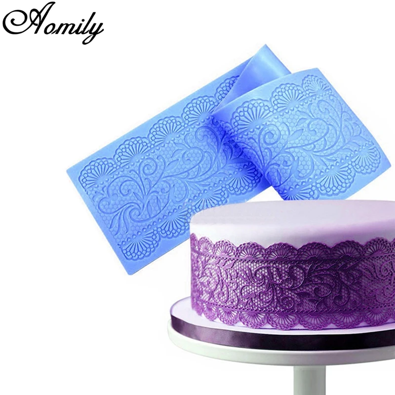 Aomily 40*10cm Lace Flower Wedding Cake Silicone Lace Fondant Mold Easy Demoulding Mousse Sugar Craft Icing Mat Pad Pastry Tool