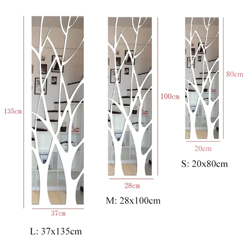 Self-adhesive 3D Mirror Wall Sticker Tree Acrylic Decal DIY Art Mirror Surface Wall Sticker For TV Background Room Decoration