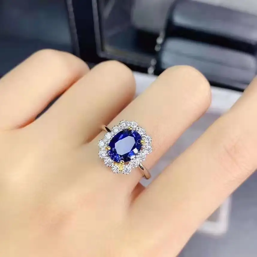 FS Natural Sapphire S925 Sterling Silver Ring Pendant Necklace Earring Set Charm Fine Fashion Weddings Jewelry for Women MeiBaPJ