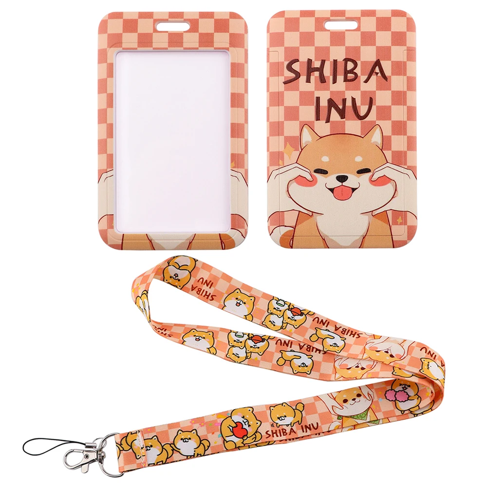 LX994 Cute Shiba Inu Dogs Lanyard Credit Card Holder ID Badge Holder Hanging Rope Lariat Keychain Key Rings Lasso Phone Strap