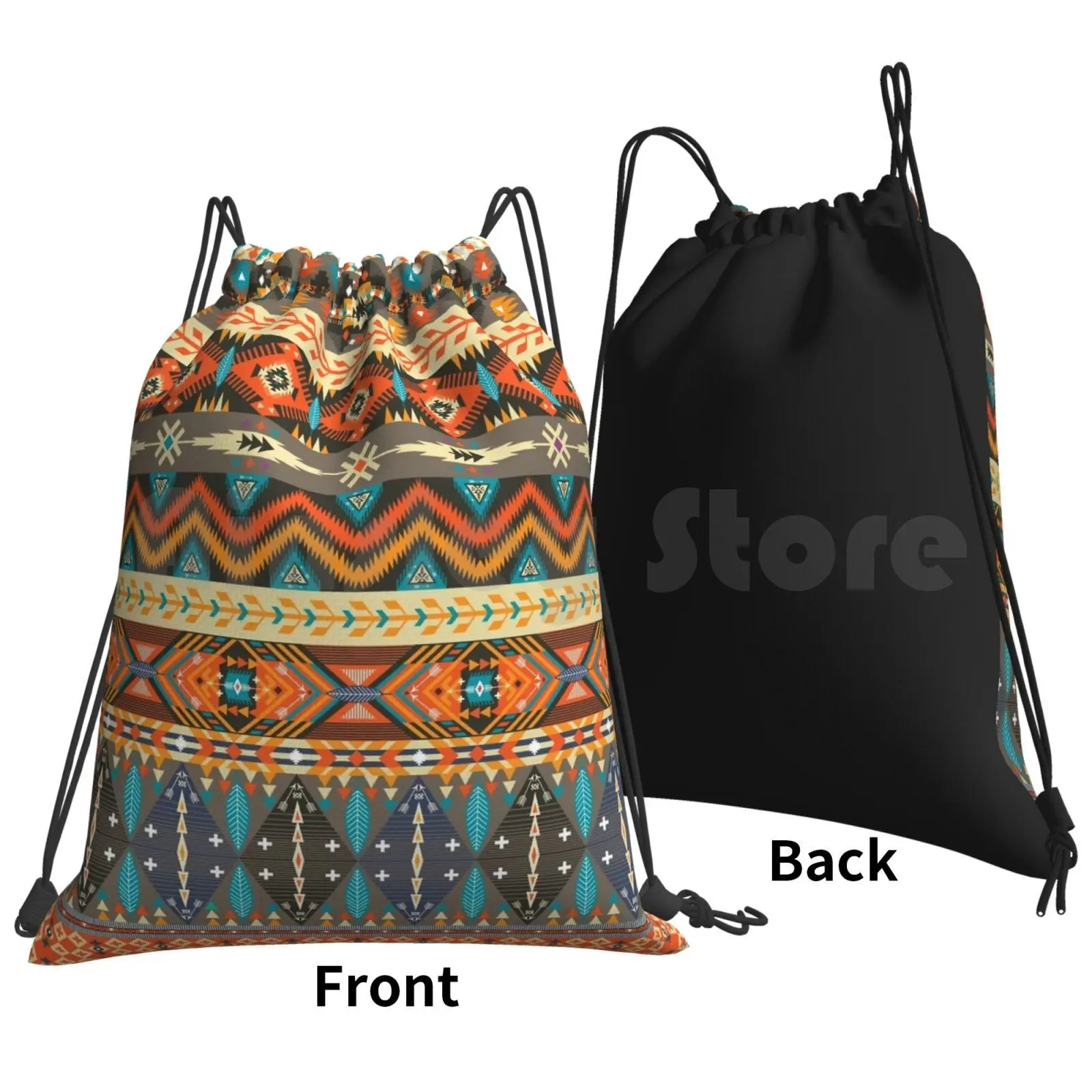 Colorful Tribal Pattern With Geometric Backpack Drawstring Bag Riding Climbing Gym Bag Pattern Seamless Ethnic Tribal