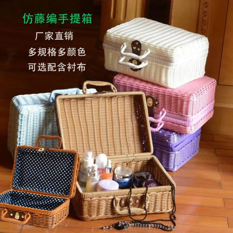 Vintage Portable Handmade Suitcase Rattan Woven summer bohemian style woven Women Box Handbag Fashion Square beach bag