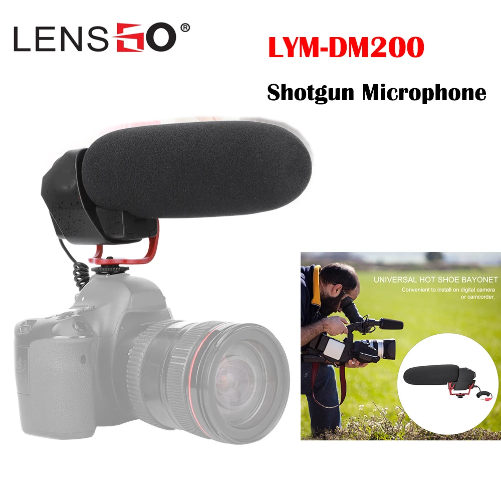 LENSGO LYM-DM200 Wired Shotgun Microphone 3.5mm Interview Video Camera Microfone Directional Voice Collecting Mic for Sma