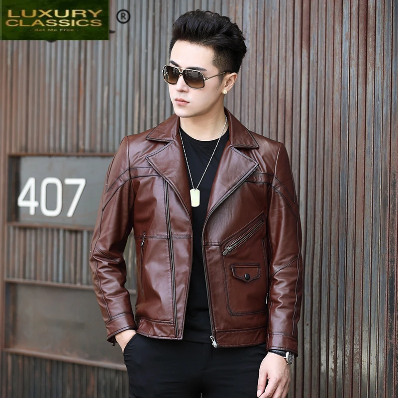 Jacket Leather 100% Genuine Men Autumn Winter Men Jacket 2021 Streetwear Motorcycle Natural Real Cow Leather Coat Nr30