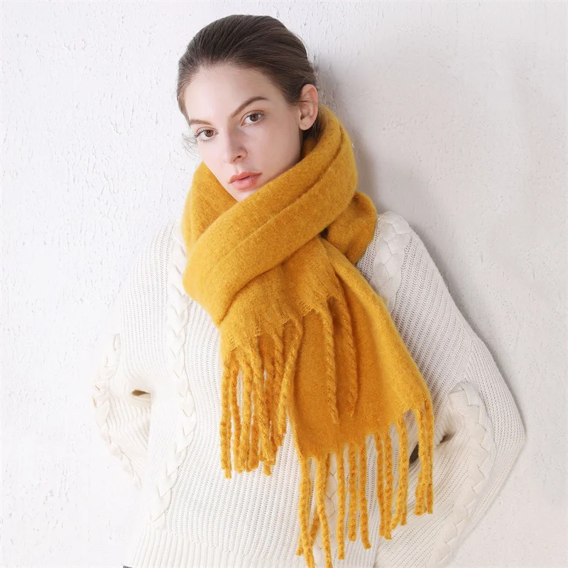 2024 NEW Winter Scarf Women Cashmere wrap Warm Pashmina Solid Foulard Female Scarves Wraps Thick Soft blanket Big Tassels Shawl